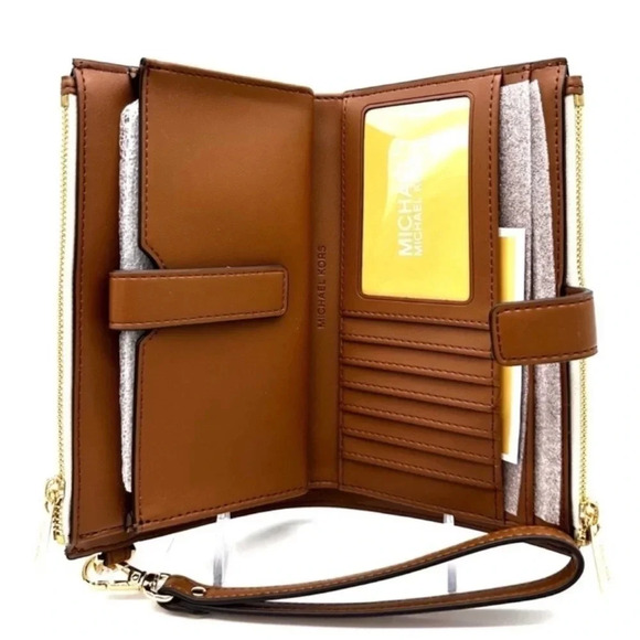 Michael Kors Large Double Zip Wallet Wristlet Vanilla/Brown - Picture 7 of 8
